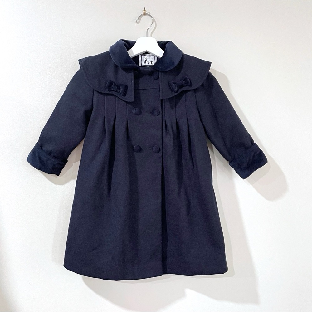 Trilogy Collection Navy Wool Dress Coat Button Closure - 80% Wool, Girls 4T